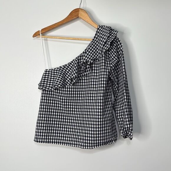 J. Crew Gingham One Shoulder Ruffle Top Size 6 - Picture 9 of 10